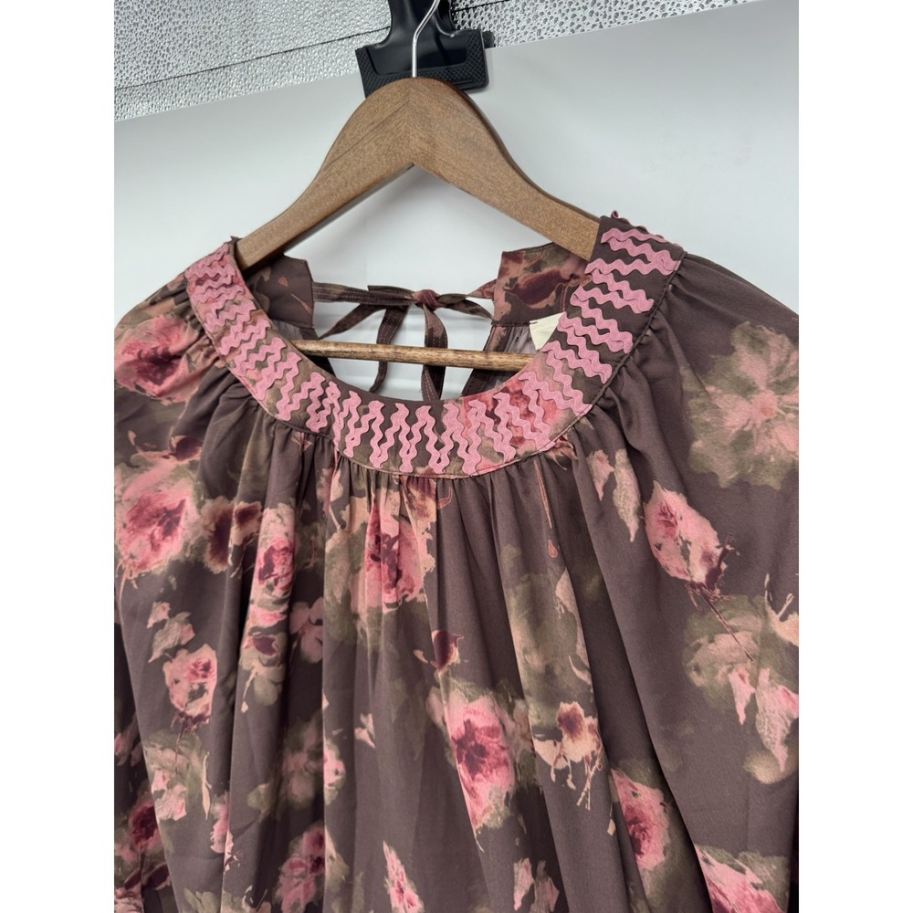 ENTRO Long Sleeve Floral Boho brown Blouse Forest Fairy‎ Ric Rack cottagecore M - Picture 3 of 11